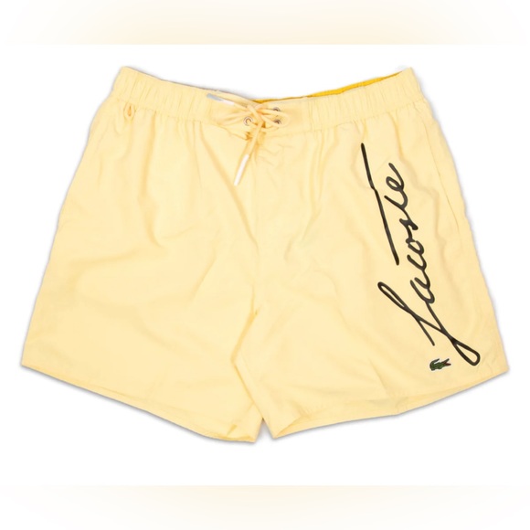 Lacoste Men's Yellow Solid Elastic Waist Swim Shorts Trunks - Picture 2 of 4